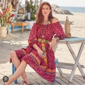 Sundance Pink Boho Midi Dress | Size Large | Paisley Peasant Styl